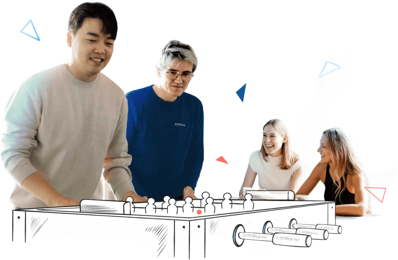 MitarbeitendeamKickerundsitzend